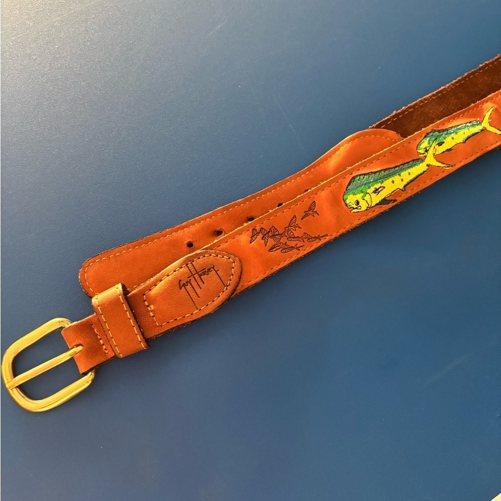 Guy Harvey leather belt ! Sz 40 Fish!